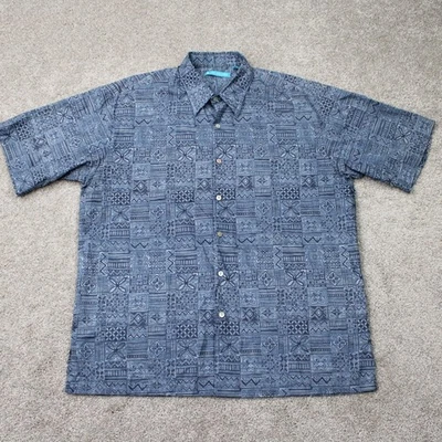 Tori Richard Shirt Men Large Blue Geometric 100% Cotton Lawn Short Sleeve Button - Image 1 of 4