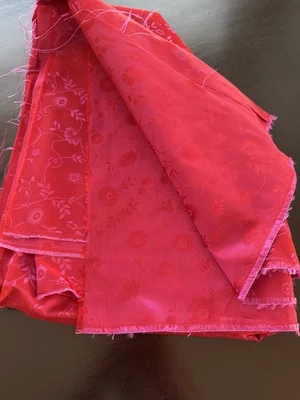 Fabric Red & Pink floral brocade Jacquard Satin fabric 96” long x 64” wide - Image 1 of 4