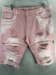 Smoke Rise Distressed Denim corto 44 moto cerniera biker strappato sfilacciato street rosa - Foto 1 di 11