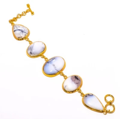 Brazalete antiguo chapado en oro de piedras preciosas de ópalo dendrítico natural 7-7,99" B7625-5 Foto 1 de 4