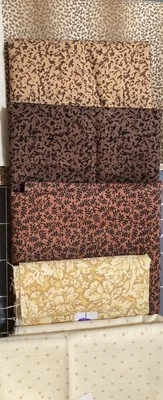 Lot of 6 Cotton Fabric Scraps Browns Cream Yellow Leaves Lot #4 - Image 1 of 4