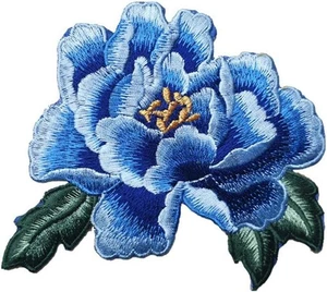 Royal Blue Peony Rose Embroidered Flower Patches Bags Appliques Sew Iron on F... - Picture 1 of 9