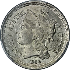1866 Three (3) Cent Nickel PCGS MS64 Superb Eye Appeal Strong Strike - Picture 1 of 4