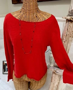 Eileen Fisher Women's Size  M Top Boat Neck Long Sleeve Pretty Red Short - Picture 1 of 5