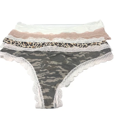 Honeydew Intimates Aiden Thong 4-Pack Lace Trim Camo Leopard Neutral Large L - Image 1 of 4
