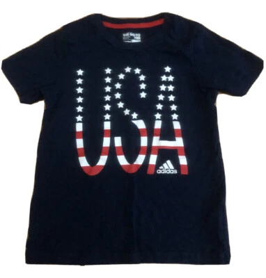 Adidas Kids Sz 7 Go-To Tee 4th of July USA Patriotic Red White Blue Short Sleeve - Image 1 of 4