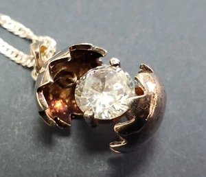 Sterling silver Egg charm CZ pendant w/19" chain - Picture 1 of 11