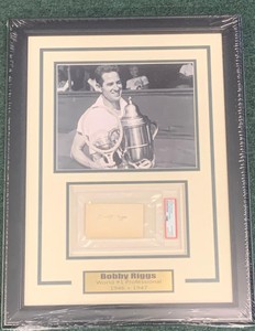 BOBBY RIGGS SIGNED FRAMED CUT TENNIS PRO 16 BY 20