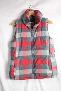 OLD Navy Puffer Vest Womans M Jacket Plaid Quilted Red Thick Full Zip - Picture 1 of 8
