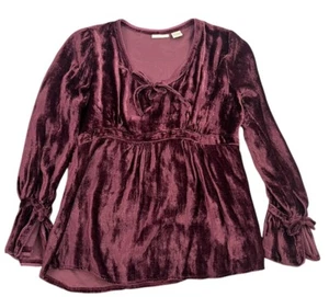 Y2K Velvet Babydoll Top Womens S Wine Tie Front Fairy Whimsigoth Renaissance - Picture 1 of 11