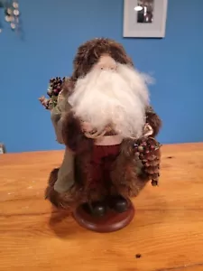 Rustic Woodland Old World Santa Claus Figure On Wood Base ~ 13” Tall, Pinecone - Picture 1 of 10