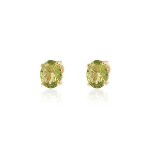 Solid 14K Yellow Gold Natural Green Peridot Minimalist Solitaire Stud Earrings - Picture 1 of 5