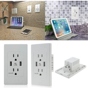 Dual USB Port 15A Duplex Wall Electrical Outlet Socket Receptacle With Plate Lot - Picture 1 of 12