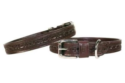 Derby Dog Designer Series Tooled USA Leather Padded Barbwire Dog Collar - Image 1 of 3
