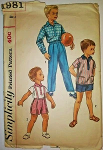 Simplicity Jungen Hemd & Hose Muster # 1981 in 2 Längen, Größe 4 - Schnitt - Bild 1 von 1