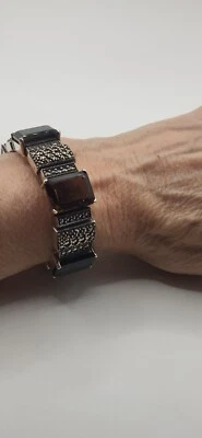 Pulseira vintage assinada JJ Judith Jack 925 esterlina topázio esfumaçado marcasita pesada - Imagem 1 de 4