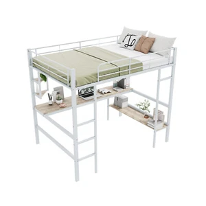 Hochbett 140x200 cm Metallbett mit Schreibtisch und Leiter Kinderbett Jugendbett - Bild 1 von 9