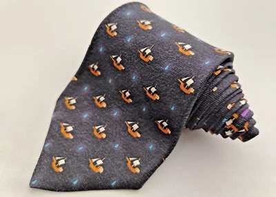 Bvlgari 7 складной сплетенный шелк дизайнерский галстук парусник корабль узор синий галстук Италия - Изображение 1 из 4