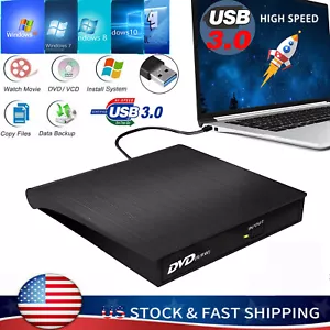 USB3.0 Slim CD/DVD Drive RW Disc Player Burner Reader For Laptop PC Mac Win78 10 - Picture 1 of 12