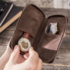 Handmade Genuine Leather Watch Pouch Bag Watches Storage Case Sleeve Holder - Picture 1 of 11