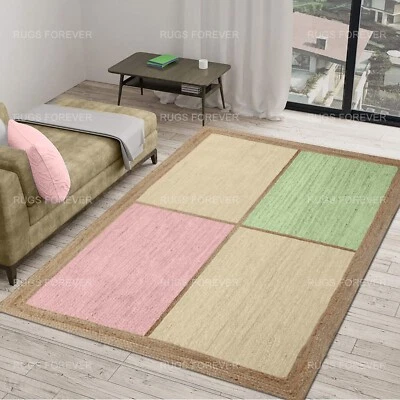 Indio Mano Trenzado Área Alfombra 100% Yute Kilim Dormitorio Beige Recibidor - Imagen 1 de 4