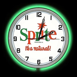 19" Sprite It's Natural 1960er Logo Schild grün Doppel Neon Uhr Mann Höhle Garage - Bild 1 von 2