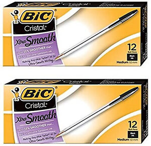 BIC Cristal Xtra Smooth Ballpoint Pen, Medium Point (1.0mm), Black, 24-Count