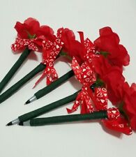 Floral Roses Ink Pens Lot 5 Writing Instruments Ballpoint Handmade Hearts Red