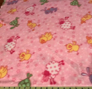 Baby Animals Pink 33" X 60" Fleece fabric #051 - Picture 1 of 1