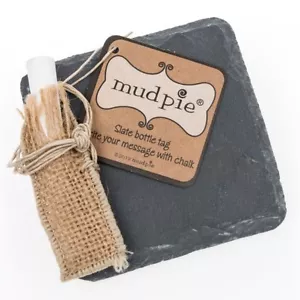 Mudpie Slate Bottle Tag with Chalk - also ideal as a wipe clean sign or gift tag - Picture 1 of 1