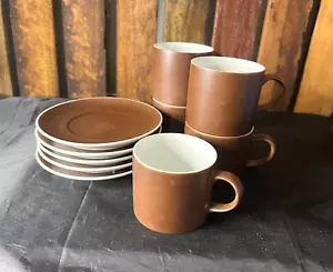 Kelco-Japan-1970,s Cup And Saucers.5 Pc Set- Vintage/brown - Picture 1 of 5