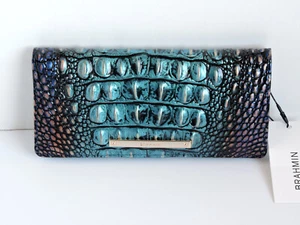 Brahmin Ady Fortune Blues Gold Tipping Melbourne Embossed Leather Wallet NWT - Picture 1 of 8
