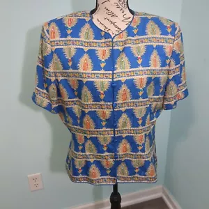 Vintage 90s Papell Boutique Womens Size 16 Button Up Long Sleeve Silk Blouse Y2K - Picture 1 of 5