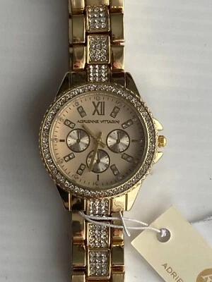 Reloj deportivo Adrienne Vittadini para mujer esfera de eslabones en tono dorado detalles de piedras preciosas Foto 1 de 4