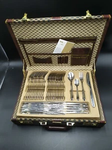 Valigetta Muller set Posate x12 Acciaio Inox Inserti Pelle e Tessuto Vintage - Imagen 1 de 10