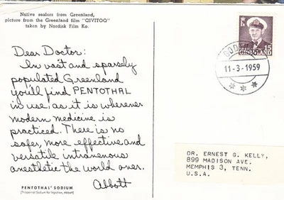 GROENLANDIA portada matasellada 11 de marzo de 1959 - Querido Doctor postal a Francia Foto 1 de 2