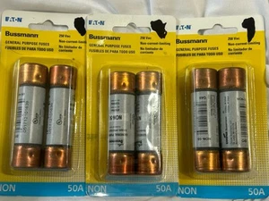 3SetsOf 2 Eaton Bussmann  General Purpose Fuses 250 Vac NON Current Limiting 50A - Picture 1 of 6