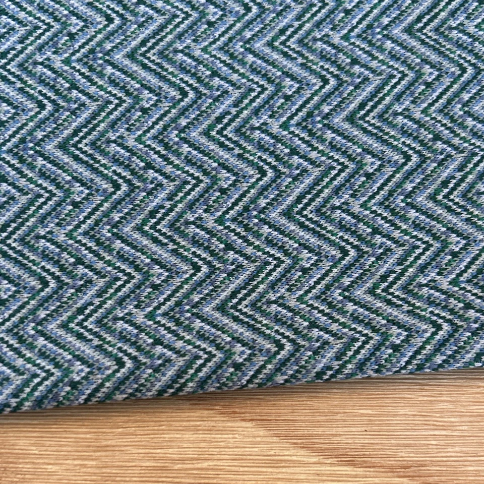 Vintage Stretch Knit Fabric Polyester Teal Blue Chevron 1 Yard 62” Wide 60/70’s - Image 1 of 2