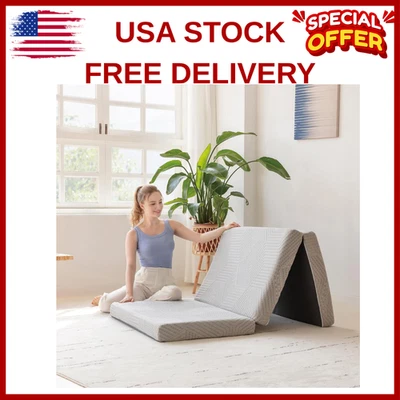 Colchão triplo de espuma com memória solteiro 4" dobrável portátil viagem convidado para dormir - Imagem 1 de 4