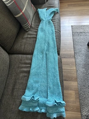 "Manta de cola de sirena para adultos de ganchillo hecha a mano blanco azulado 52"" de longitud" Foto 1 de 3