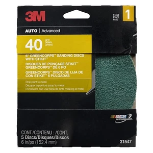 3M 6" 40 GRIT Stikit PSA Green Corps Sandpaper Sanding Disc 5 in a box 31547 - Picture 1 of 1