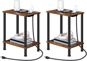 Side Table with Charging Station, Set of 2 End Tables with USB Port and Outlets, - Picture 1 of 11