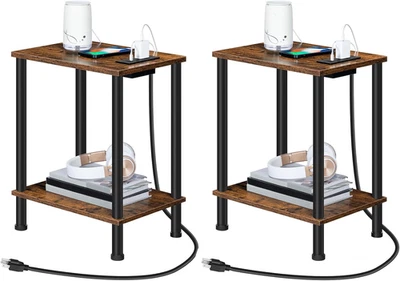 Side Table with Charging Station, Set of 2 End Tables with USB Port and Outlets, - Image 1 of 4