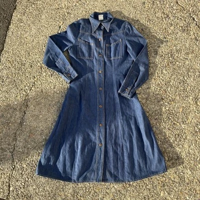 VTG 1970s Western Denim Snap Button Duster Dress  - Image 1 of 4