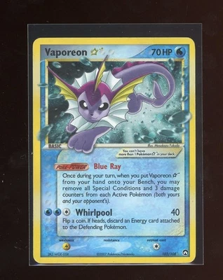 SWIRL 2007 Pokemon GOLD STAR EX Power Keepers SHINY Vaporeon Holo Foil  102/108 - Image 1 of 4
