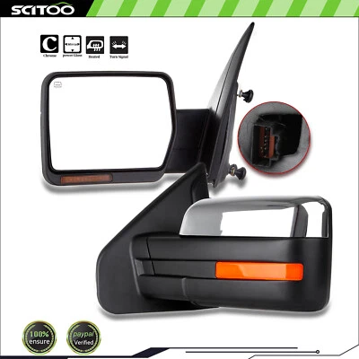 Espejo retrovisor de remolque cromado con señales LED térmicas del lado del conductor para Ford F150 2004-14 Foto 1 de 4