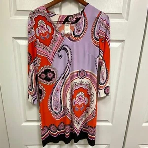 Ali Ro size 10 sheath dress paisley flowers orange lilac Washable - Picture 1 of 7