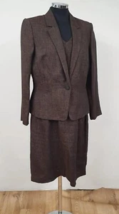 Hobbs brown linen suit 14/16 jacket shift dress Drina v neck pure floral READ - Picture 1 of 11