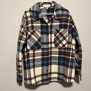 Como Vintage Marrone, Blu e Panna Spessa Plaid Flanella Shacket Taglia XLarge - Foto 1 di 10