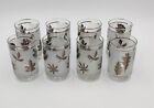 Lot of 8 Libbey Silver Leaf/Foliage Frosted Short Glasses, MCM Mid Century